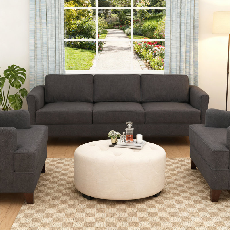 Repose-pieds rembourré rond, Beige