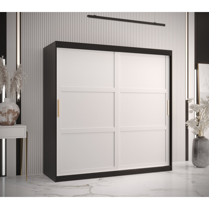 Jericho 2 Door Manufactured Wood Wardrobe, Black/White, 200cm H x 180cm W x 62cm D
