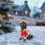 Statue de Noël de chien, figurine de chien de Noël en tenue de père Noël rouge