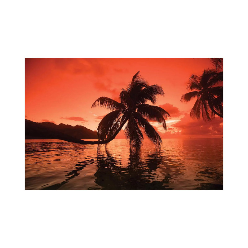 Palm Trees At Sunset, Moorea, Tahiti, French Polynesia II - Wrapped Canvas Print, 20.32 cm H x 30.48 cm W