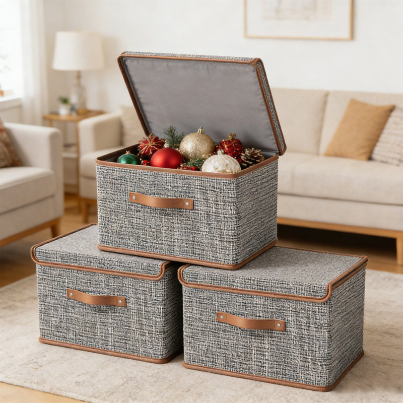 Ensemble de 3 bacs de rangement, paniers de rangement, 3 cubes pliables avec couvercles, organisateur de bacs en tissu, boîtes pliantes pour chambre de bébé, garde-robe, chambre à coucher, maison