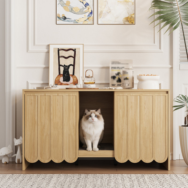 Enceinte vintage en bois pour litière pour chat, armoire de toilette cachée pour chat, Natural