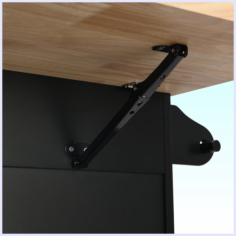 Solid Wood Top Kitchen Island Set, Black