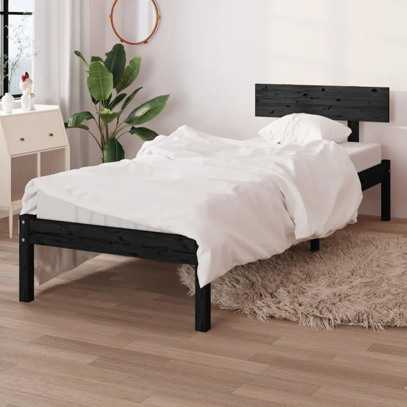 Bed Frame Solid Wood, 75 x 190cm, black