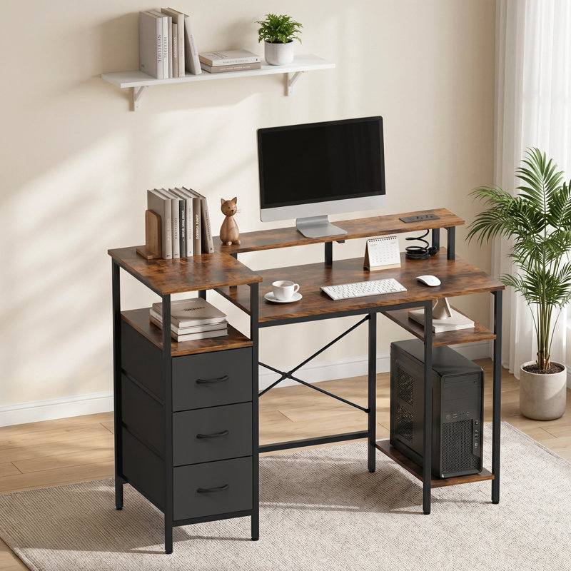 47'' Computer Gaming Office Desk With Charging Station & Storage Drawers, Versatile Writing Work Desk For Home Office Study