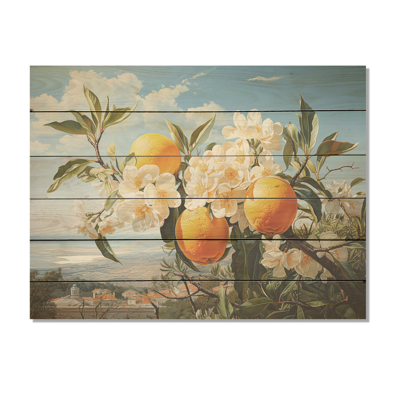 Ensembles ensoleillés de fleurs de plumeria, citronnier, art sur bois de pin naturel, H 30 po x l 40 po