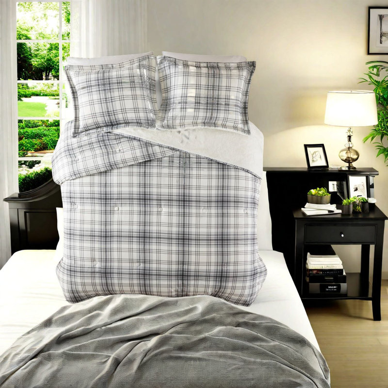 Cozy Faux Fur Bedding Sets, Polyester Comforter With Plaid Style For Home