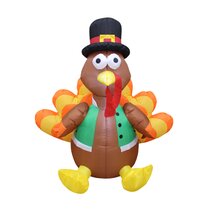 TURNMEON 6 Foot High Thanksgiving Inflatable American Football Turkey  Decorations with LED Lights 4 Stakes 2 Tethers 1 Water Bag Blow Up Fall