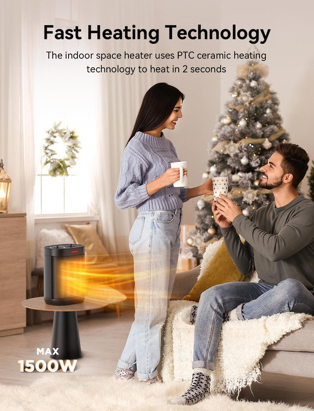 Space Heaters for Indoor Use, Portable 1500W/900W PTC Ceramic Space Heater, Small Space Heater with Thermostat, Three Modes, Overheat and Tip-Over Protection for Office Home