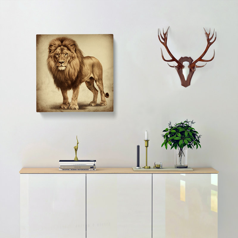 Lion Vintage Art - Wrapped Canvas, 50cm H x 50cm W