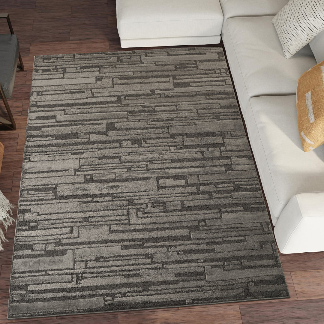 Hamilton Modern Metallic Sheen Area Rug - Polypropylene Weaving - Jute Backing - Blocked Bold Geometric Design Rugs, Dark Grey