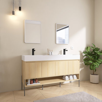 Eckby 60" Freestanding Bathroom Vanity Double Sink,Resin Basin,4 Soft-Close Doors
