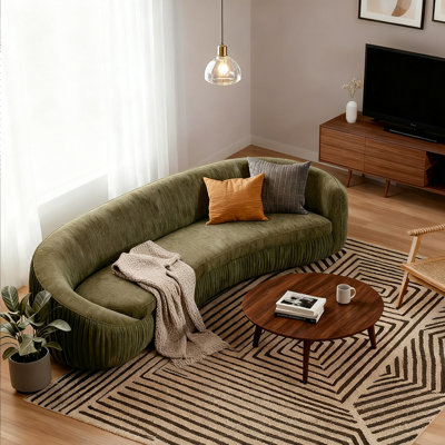 92" Modern Curved Upholstered Sofa Couch With Spring Cushions, 4-Seater, Green Fabric