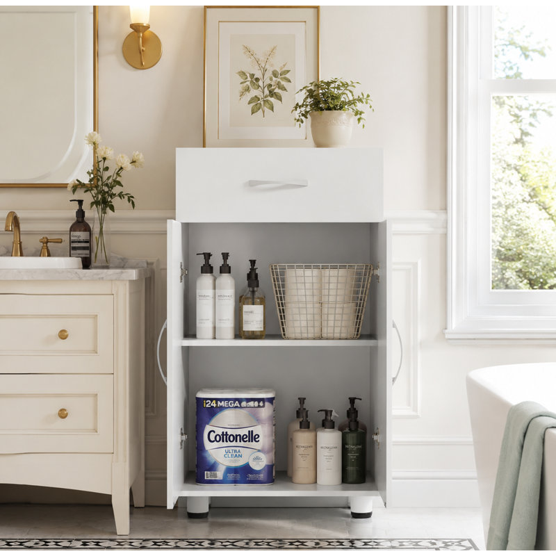 24"W Base Storage Cabinet With 1 Drawer And 2 Doors, White
