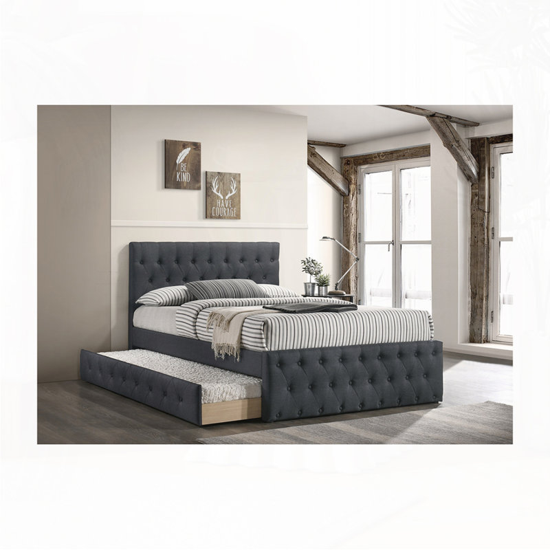 Burlap Upholstered Button Tufted Bed, Twin