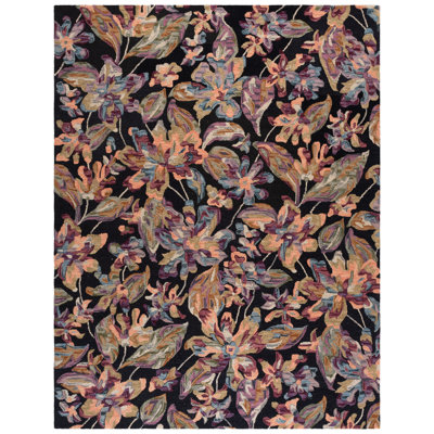 Kehler Hand Tufted Wool/Cotton Floral Rug in Black/Plum