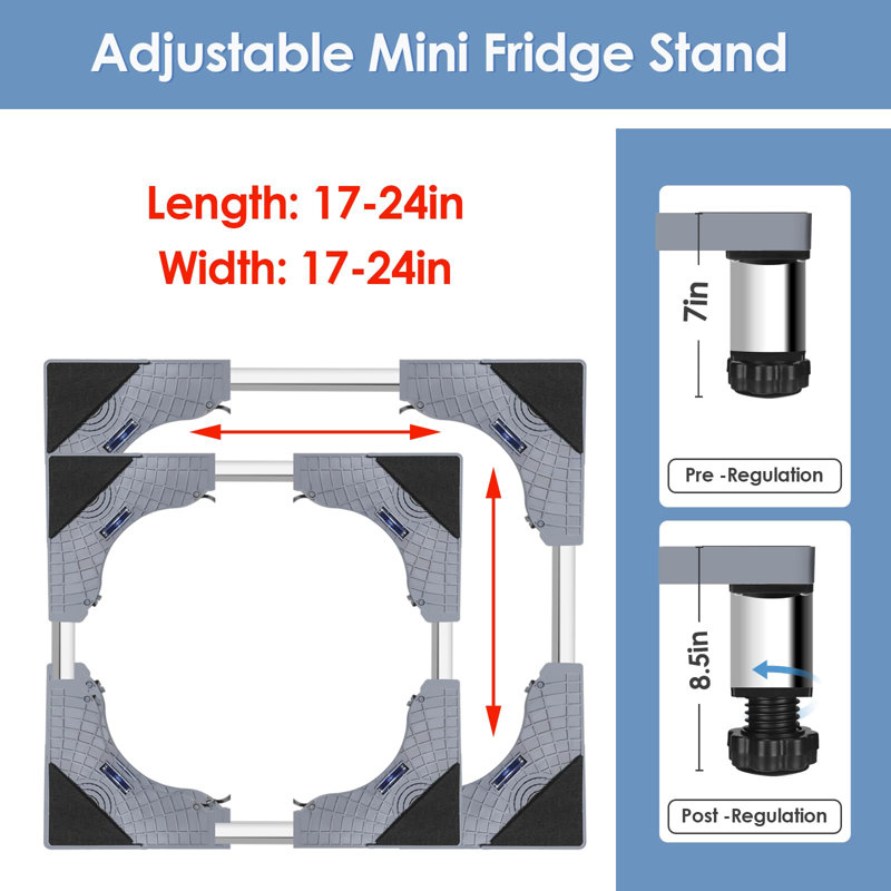Mini Fridge Stand With Silicone Mat, Universal Stand Base Adjustable Refrigerator Stand With 4 Sturdy Feet