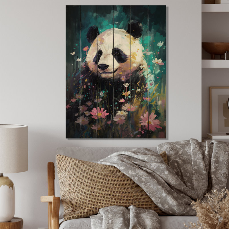 «Alapna Graceful Panda», reproduction sur bois naturel, H 32 po x l 24 po x P 0,78 po