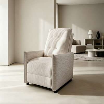 Beige Chenille Manual Push Back Recliner Chair with Metal Frame for Living Room & Home Theater
