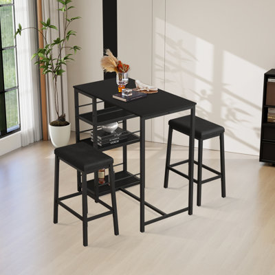 3-piece Bar Height Dining Table Set With Storage Shelves