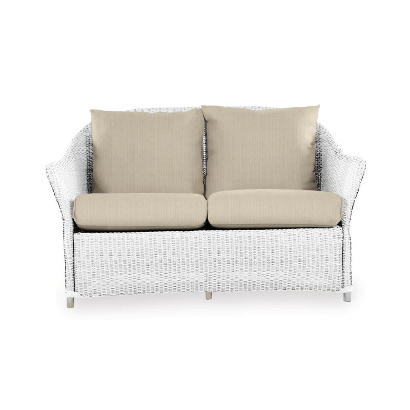 Weekend Retreat Outdoor 2 - Seat Loveseat, White, Bamboo Bay Sky