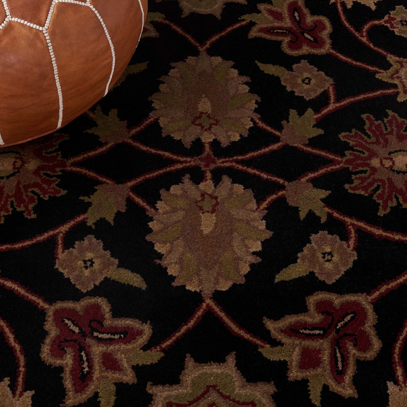 Tapis noir / bourgogne en laine touffeté à la main Bromley, Ovale 4 pi 6 po x 6 pi 6 po