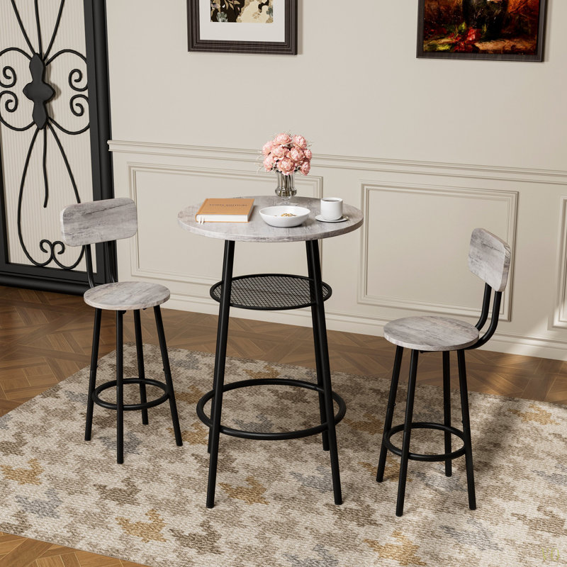Ensemble de 3 tables de bar rondes avec dossier et cloison, petite table de salle à manger pour 2 personnes, table de petit-déjeuner et 2 tabourets pour la cuisine et la salle à manger