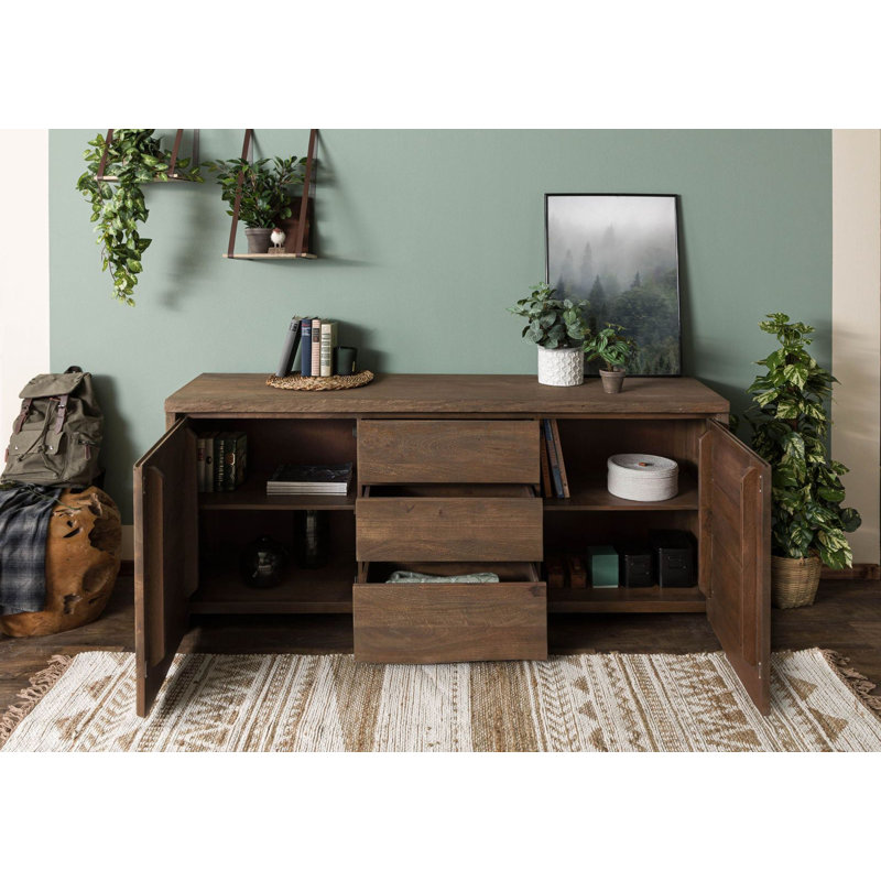 Pure Mango 185cm Solid Wood Sideboard, Brown/Sandblasted