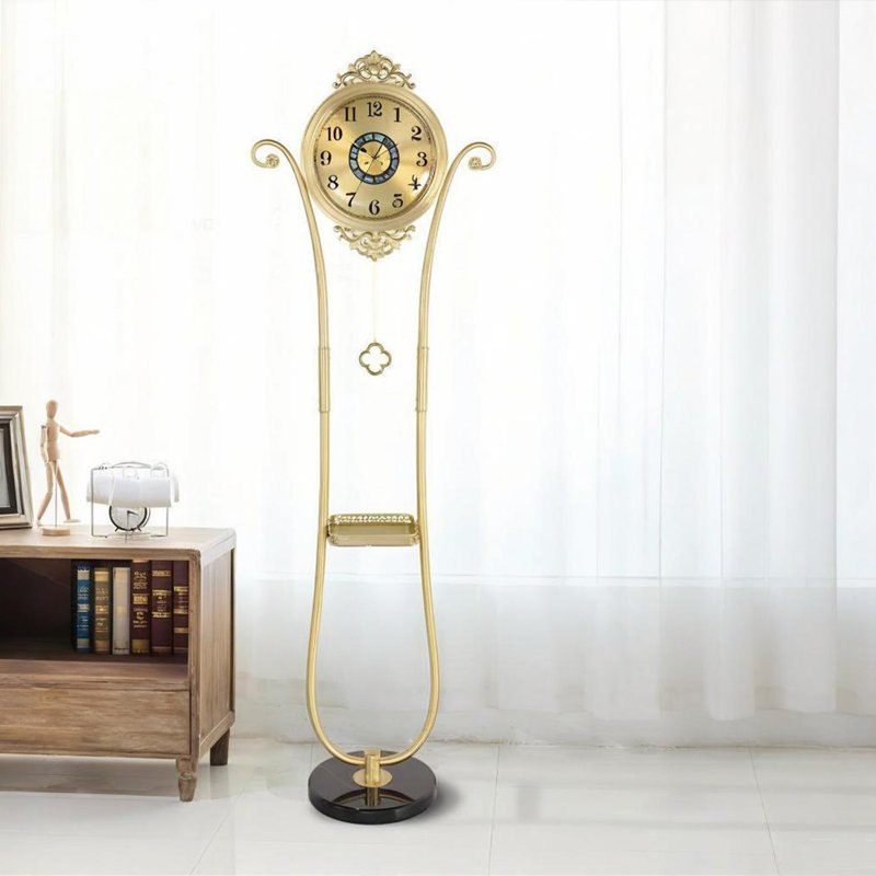66.14"European-style brass floor clock with silent standing quartz clock design