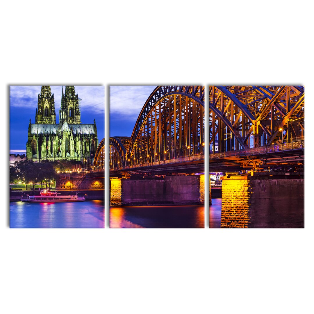 3-tlg. Leinwandbilder-Set Hohenzollernbrücke bei Nacht