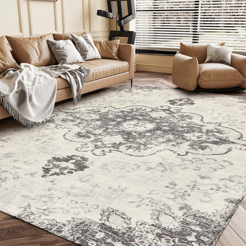 Juanelle Performance Washable Indoor Rug, Retangle 3' x 5', Gray & Ivory