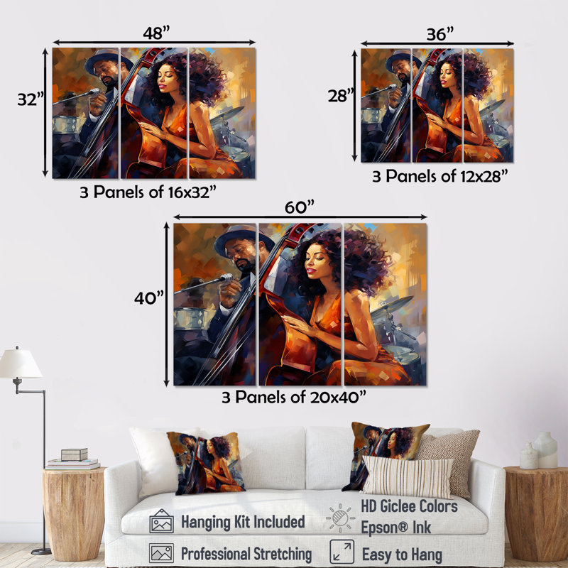 «All That Jazz», chanteuse avec contrebasse - ensemble de salon d'artiste, Toile tendue, H 32 po x l 48 po x P 1 po