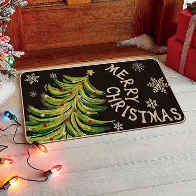 Xmas Tree Merry Christmas Doormat, Snowflake Winter Home Decor Low-Profile Switch Rug Door Mat Floor Mat For Indoor Outdoor 17X29 Inch