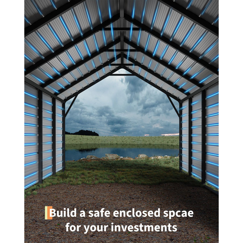 Metal Carport Kits, 27 Ga. Galvanized Steel Ribbed Panels for Outdoor, 3" H x 19.68" W x 64.17" D