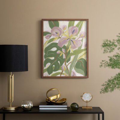 Orchidée tropicale brossée I, reproduction encadrée - bois massif