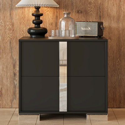 Elegant Mirrored Nightstand With 2 Drawers, Metal Foot Bedside Table For Bedroom And Living Room, Black | Gift Idea