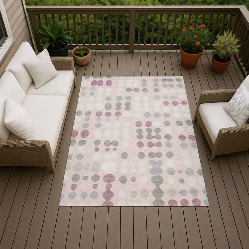 Tapis moderne lavable à la machine intérieur / extérieur ACN2981, Rose, 10 pi x 14 pi