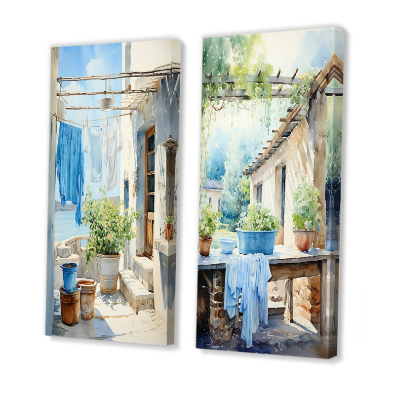Ensemble de 2 toiles en Wash Wash Blues In Provence II, H 32 po x l 33 po, Toile tendue