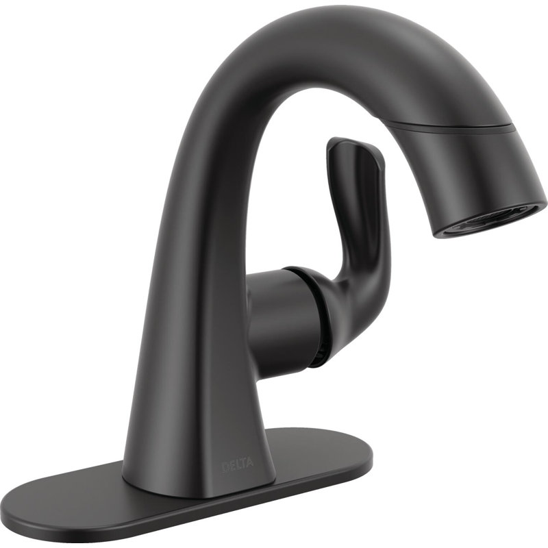 Arvo Single Hole Pull-Down Bathroom Faucet, Pull Out Sprayer Bathroom Sink Faucet, Matte Black