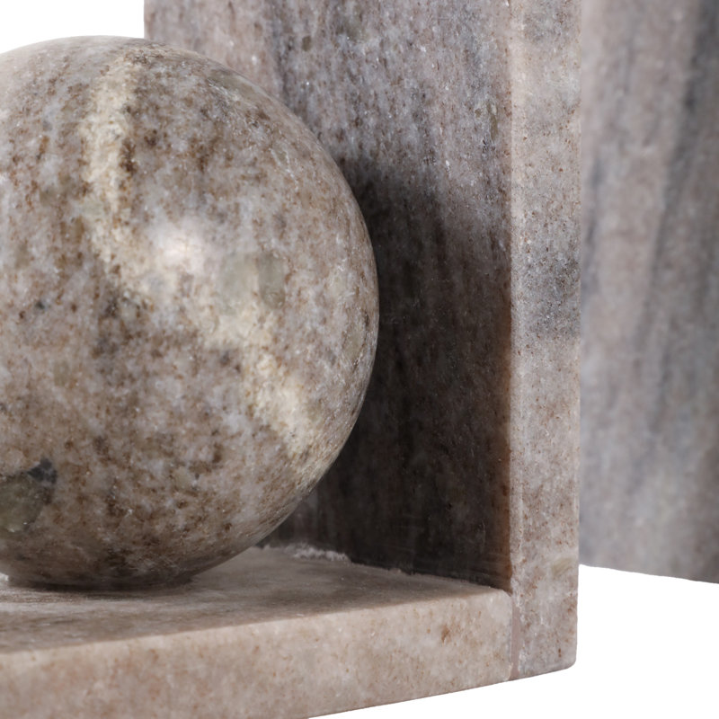 Decorative Bookends With Ball Orbs Accent - Modern Bookshelf Decor For Shelf, Office Desk, Or Home Decor Book Ends - Seto Of 2, 6", Tan