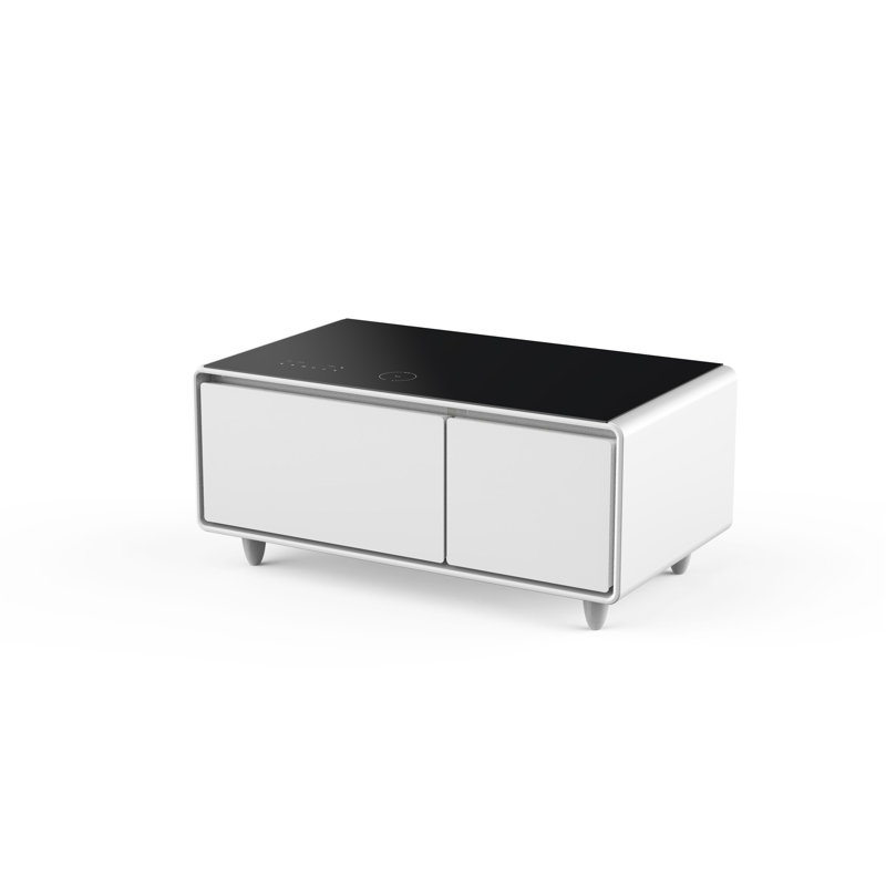 Cherubino Coffee Table with Fridge Cabinet and Bluetooth Stereo with Sockets and Ambient Lighting, White
