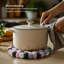 MODWOOL 8" Hand-Knit Wool Round Trivet (Pink & Neutrals)-2125786351