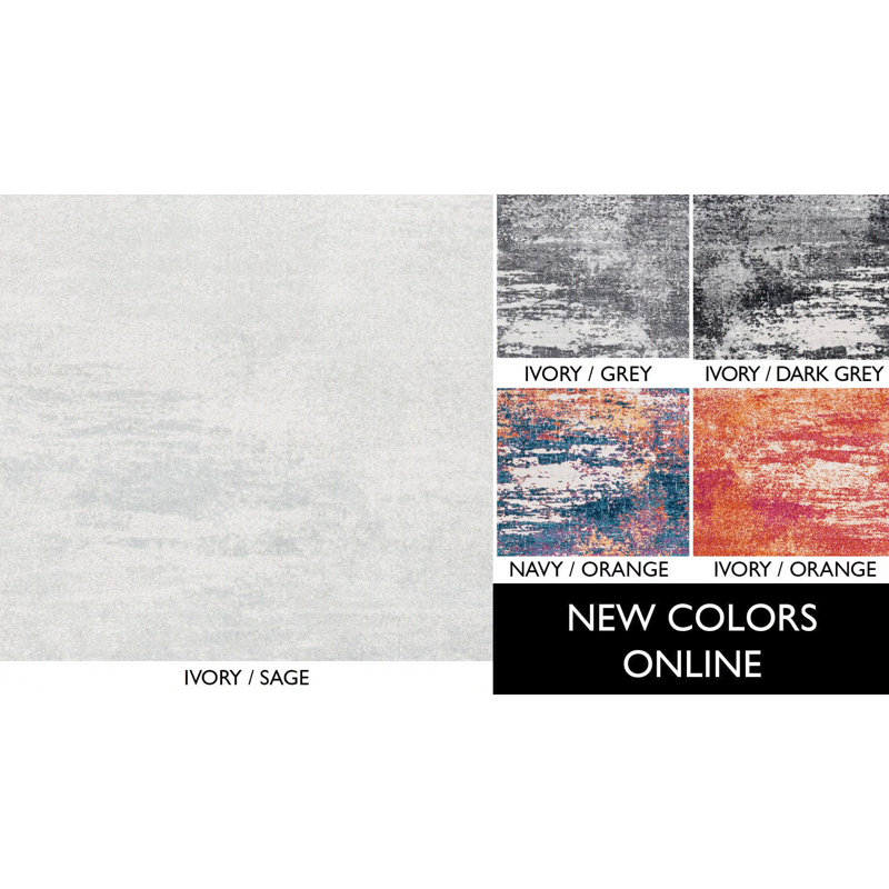 Ivory and Orange Abstract Square Synthetic Area Rug