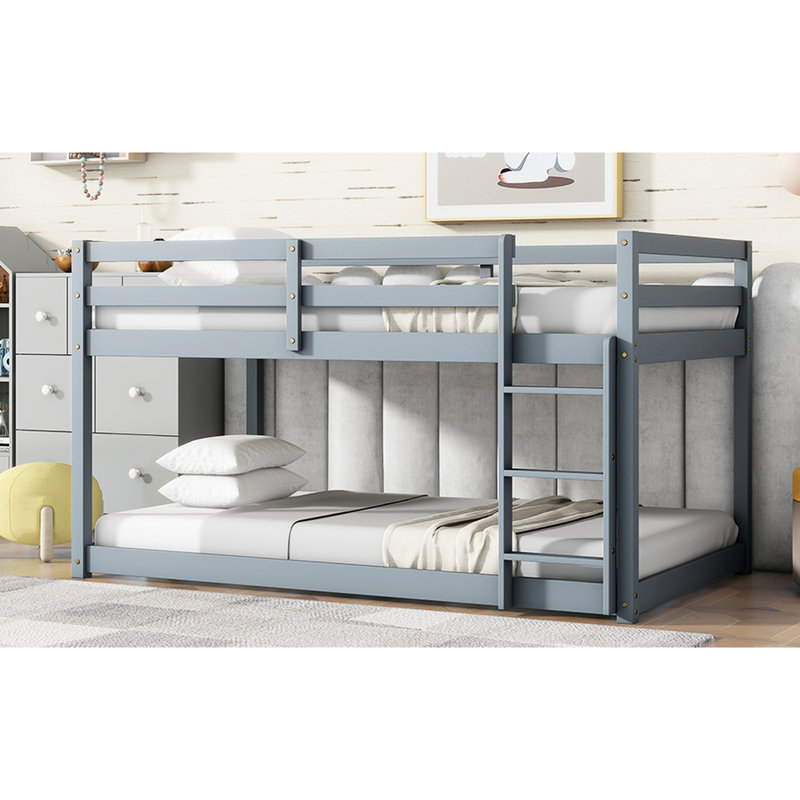 Lit mezzanine simple en bois d'hévéa gris avec lit en bois massif gris, fait de matériaux pour
