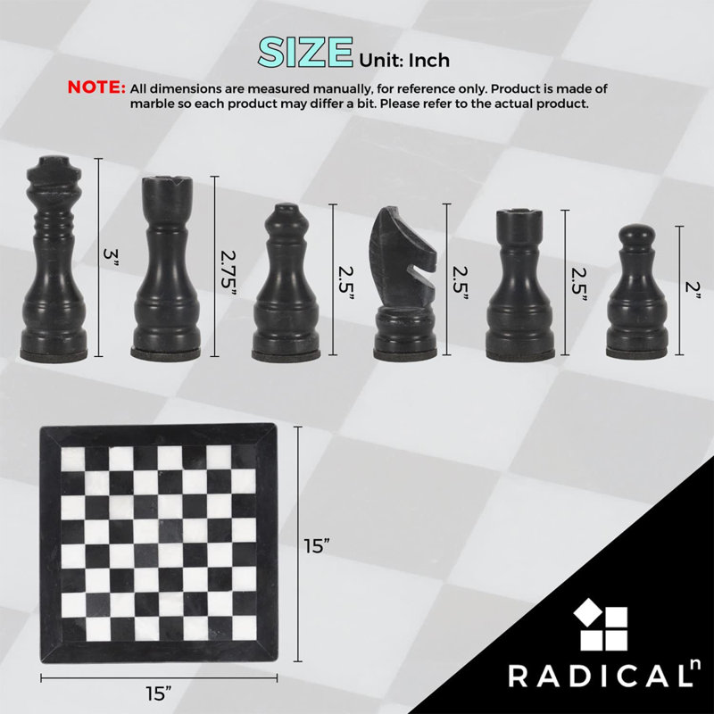 Jeu d'échecs en pierre fait à la main de 15 po L Radical, Noir / blanc
