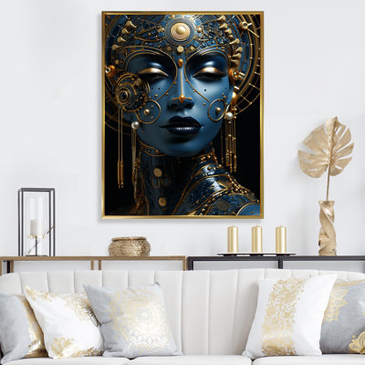 Femme dorée et bleue, déesse Portrait II - déesse, art mural