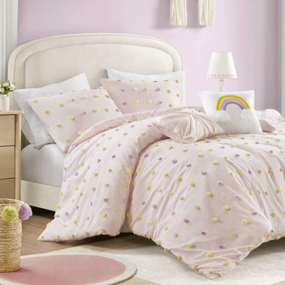 5PCS Full/Queen Cotton Jacquard Pom Pom Comforter Set