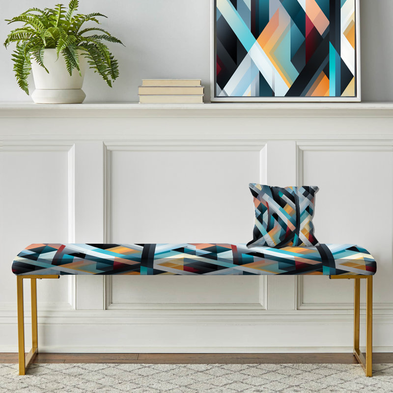 Monochrome Reflections - Geometric Upholstered Gold Bench
