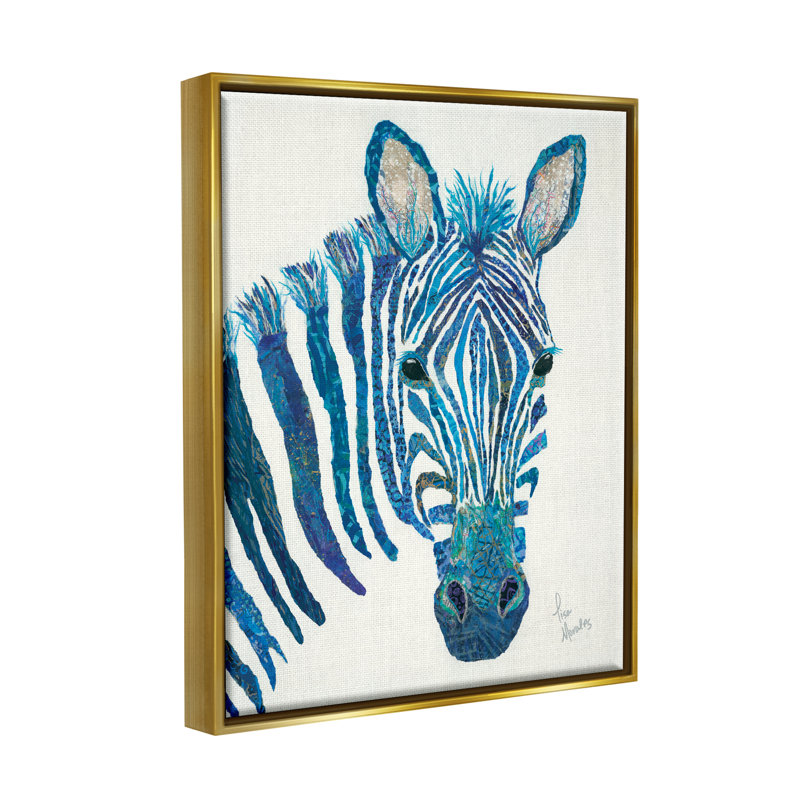 «Blue Zebra Stripes Wildlife Collage Portrait» par Lisa Morales - peinture sur toile tendue, H 21 po x l 17 po x P 1,5 po