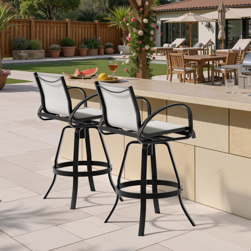 Tabouret de bar pivotant en aluminium avec dossier SUNBRELLA, Huître